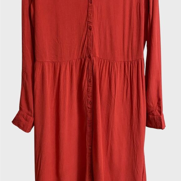 Old Navy Button Front Midi Shirt Dress Size L Crepe Seamed Waist Long Sleeves - Picture 6 of 15